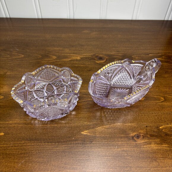 Vintage Cut Glass Amethyst Glass Creamer & Sugar Bowl Set with Gold Gilding - Picture 2 of 13